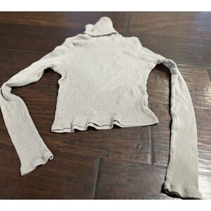 Topshop Women's RibbedTurtleneck Top Long Sleeve US 4 6 Small Tan Khaki Brown